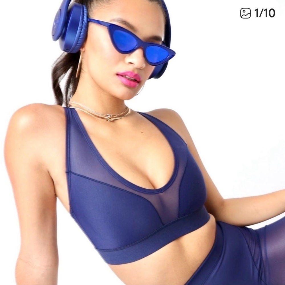 Adam Selman Sport Sheer Racerback Navy Sports Bra